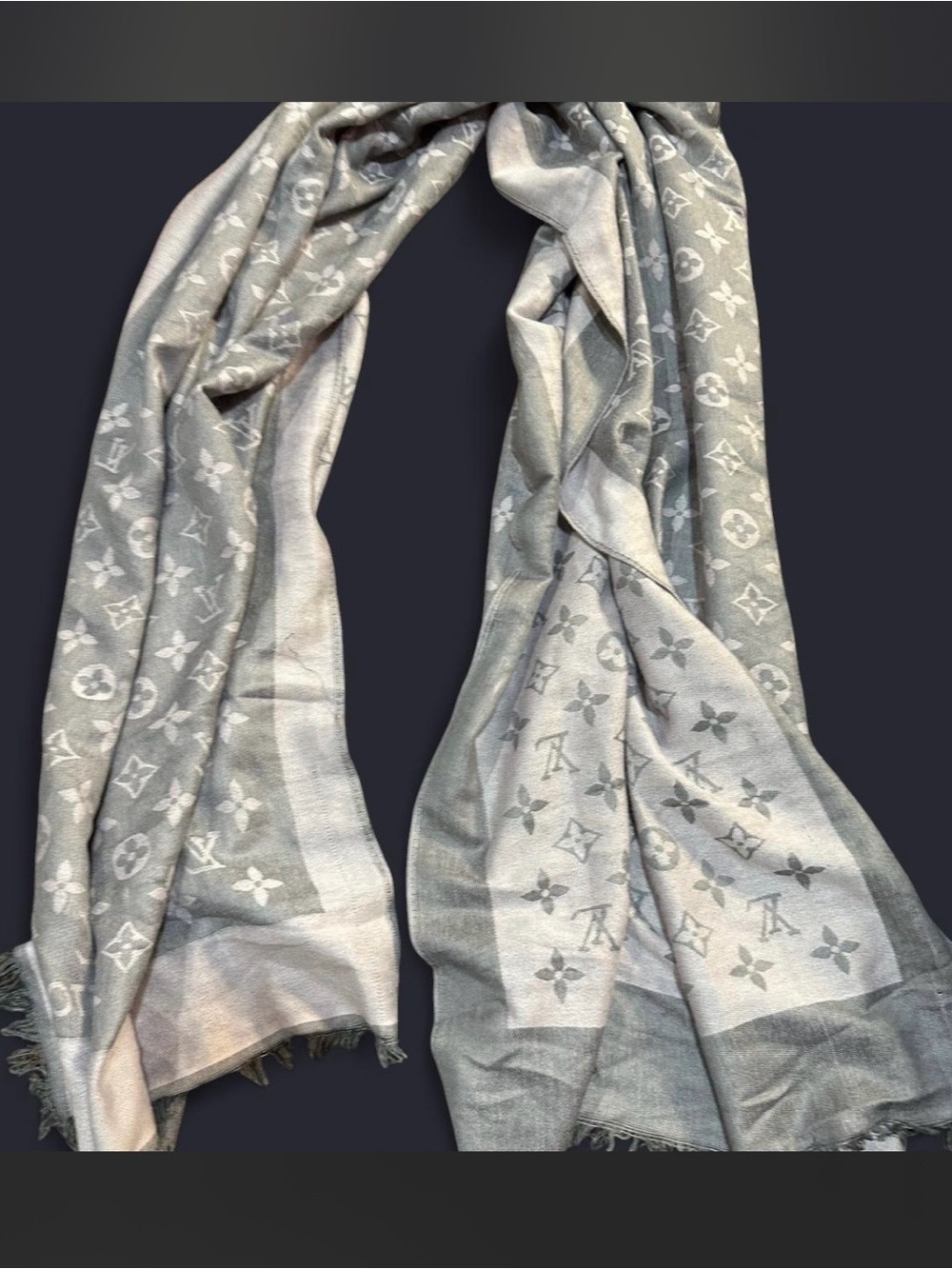 Louis Vuitton Grey and Cream Monogram Scarf